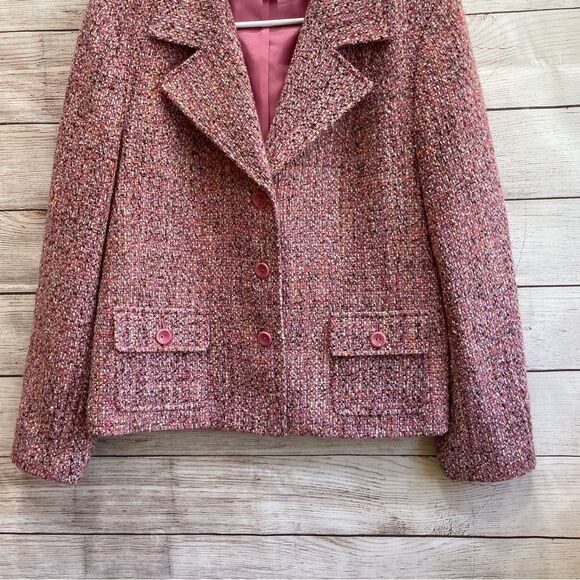 VINTAGE TALBOTS WOOL BLEND BLAZER IN PINK TEXTURED TWEED - Picture 3 of 6